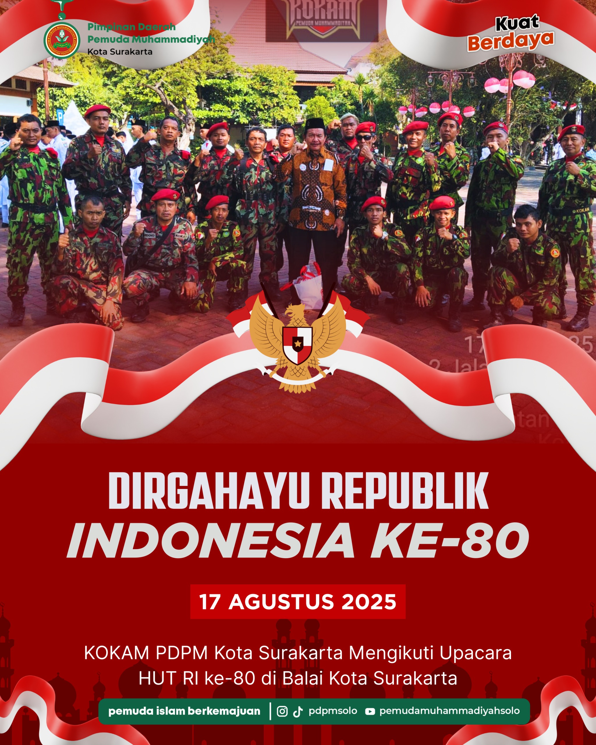KOKAM SURAKARTA TURUT SAKSIKAN KEMERIAHAN HUT RI KE-80 DALAM UPACARA KHIDMAT DI BALAI KOTA