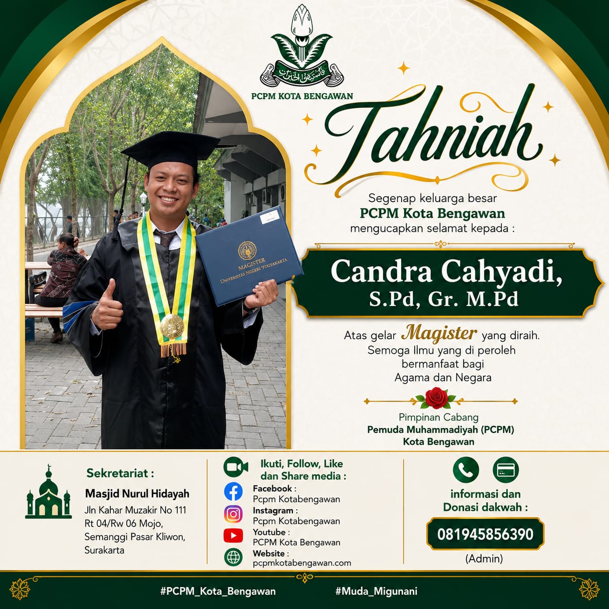 CANDRA CAHYADI, KETUA PCPM KOTA BENGAWAN RESMI RAIH GELAR MAGISTER DI UNIVERSITAS NEGERI YOGYAKARTA (UNY)